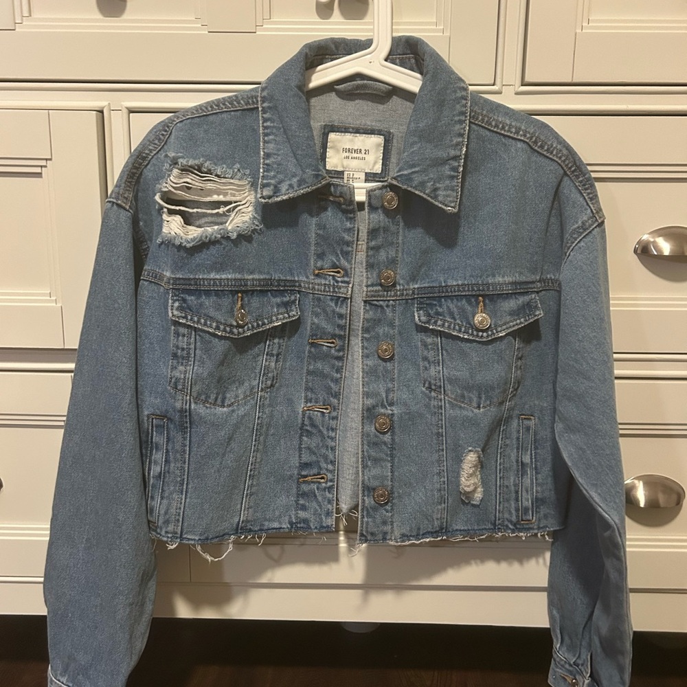 Forever 21 Blue Cropped Jean Jacket